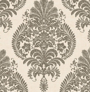 Wallquest/Lillian August Charcoal and Ivory Antigua Damask LN10400 wallpaper