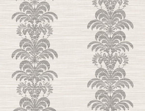 Wallquest/Lillian August Charcoal and Ivory Palm Frond Stripe Stringcloth LN10500 wallpaper