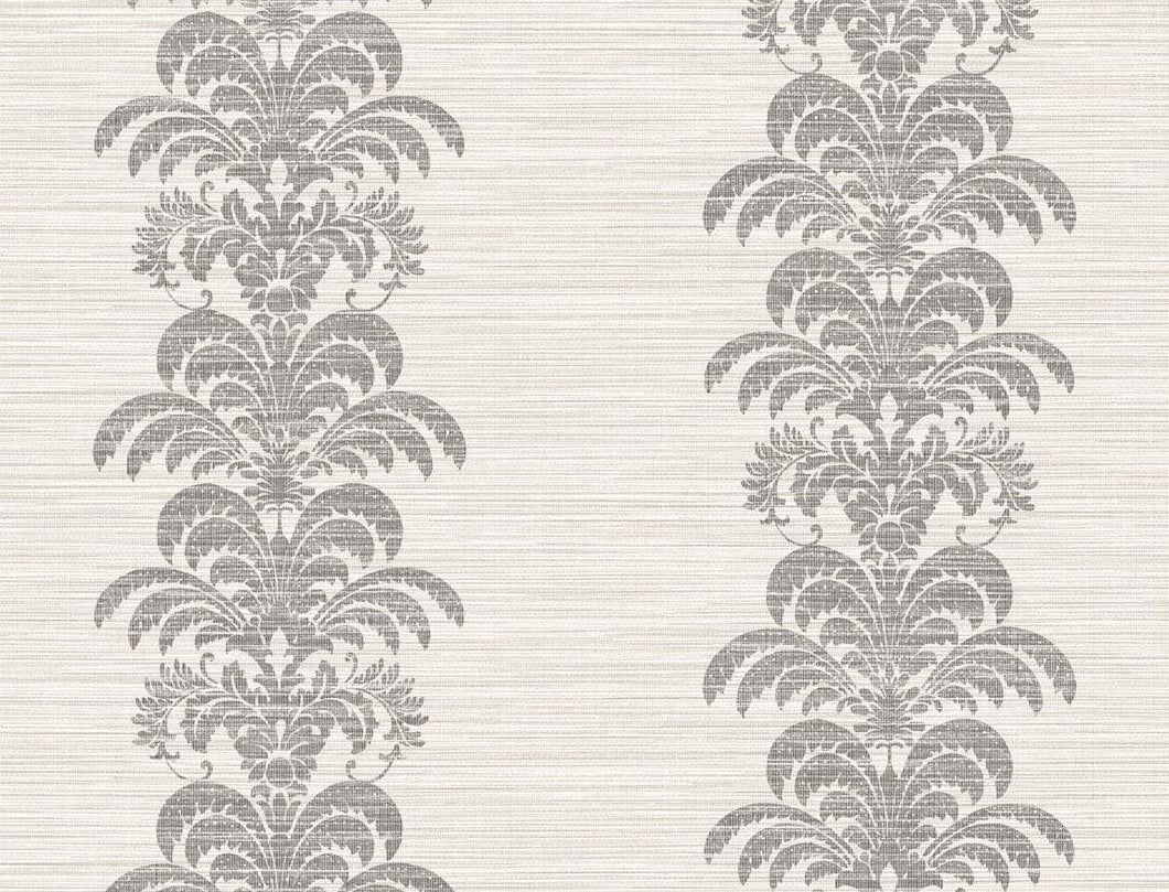 Wallquest/Lillian August Charcoal and Ivory Palm Frond Stripe Stringcloth LN10500 wallpaper