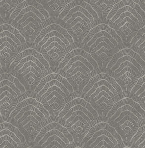 Seabrook Designs Charcoal and Metallic Silver Confucius Scallop AI41500 wallpaper
