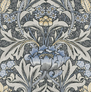 NextWall Charcoal & Carolina Blue Morris Flower NW41500 wallpaper