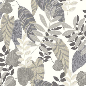 Wallquest/Seabrook Designs Charcoal, Stone, and Daydream Gray Tropicana Leaves RY30902 wallpaper