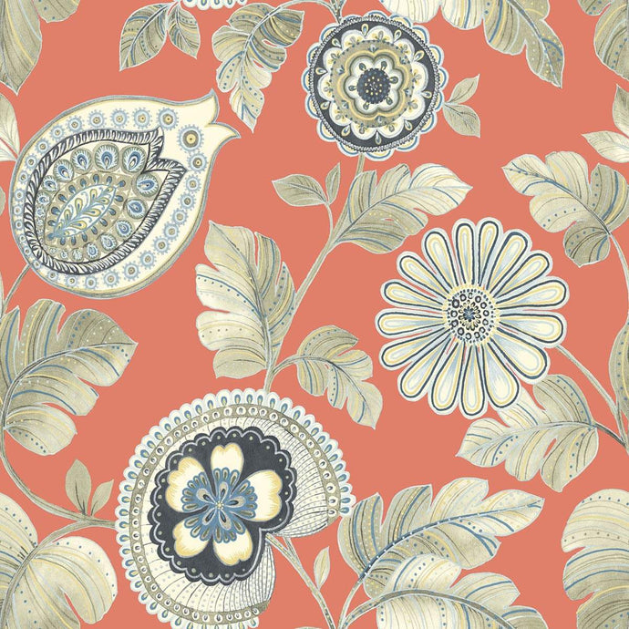 Wallquest/Seabrook Designs Coral and Aloe Calypso Paisley Leaf RY31200 wallpaper