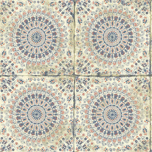 Wallquest/Seabrook Designs Coral, Cream, and Midnight Blue Mandala Boho Tile RY30700 wallpaper