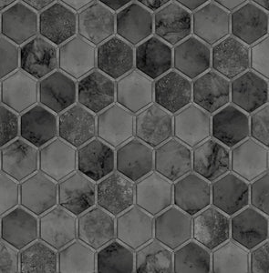 NextWall Cosmic Black & Metallic Silver Inlay Hexagon NW38600 wallpaper