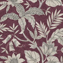 Load image into Gallery viewer, Wallquest/Seabrook Designs Cranberry and Stone Rainforest Leaves RY30200 wallpaper