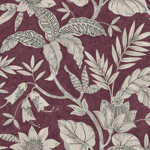 Wallquest/Seabrook Designs Cranberry and Stone Rainforest Leaves RY30200 wallpaper