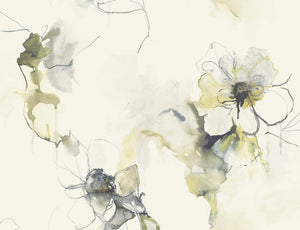 Wallquest/Seabrook Designs Dark Ash and Canary Anemone Watercolor Floral LW50001 wallpaper
