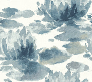 York Wallcoverings Dark Blue Water Lily Wallpaper NA0524 wallpaper