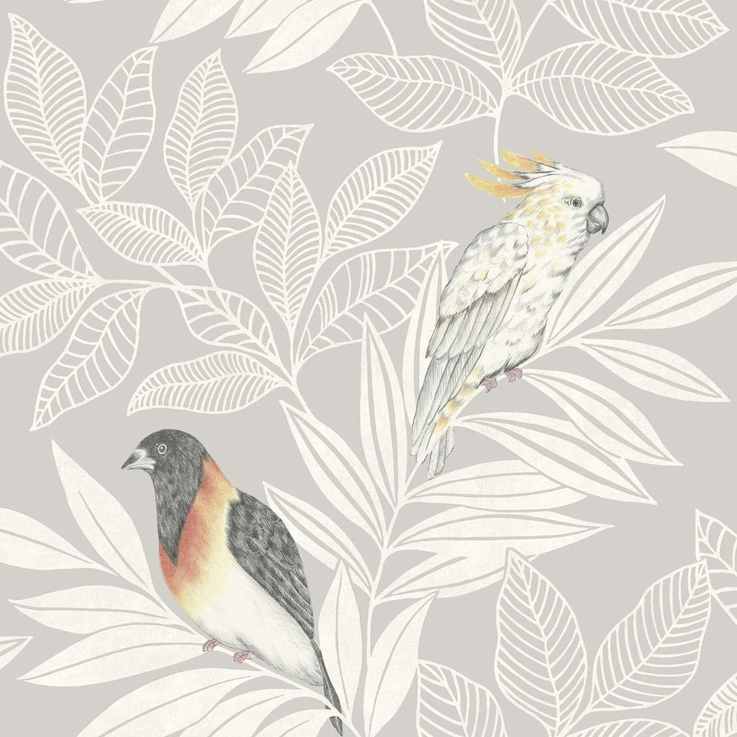 Wallquest/Seabrook Designs Daydream Gray and Ivory Paradise Island Birds RY30100 wallpaper
