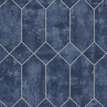 Load image into Gallery viewer, Wallquest/Seabrook Designs Denim Blue and Metallic Silver Geo Faux LW51602 wallpaper