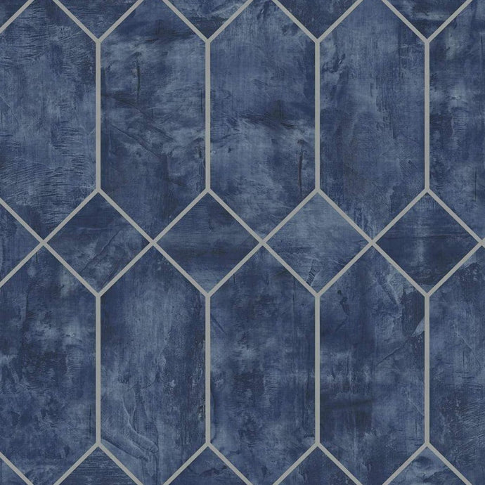 Wallquest/Seabrook Designs Denim Blue and Metallic Silver Geo Faux LW51602 wallpaper