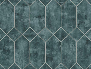Wallquest/Seabrook Designs Emerald and Metallic Silver Geo Faux LW51602 wallpaper