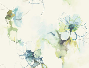 Wallquest/Seabrook Designs Glacier Blue and Pear Anemone Watercolor Floral LW50001 wallpaper