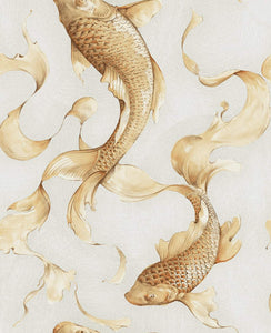 Seabrook Designs Gold and Gray Koi Fish AI40600 wallpaper