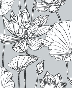 NextWall Gray & Ebony Lotus Floral NW33101 wallpaper