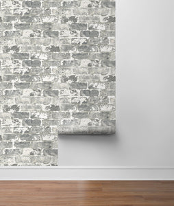 NextWall Gray & Ivory Weathered Gray Brick NW32308 wallpaper