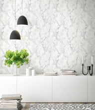 Load image into Gallery viewer, NextWall Gray &amp; Metallic Silver Faux Marble NW30400 wallpaper