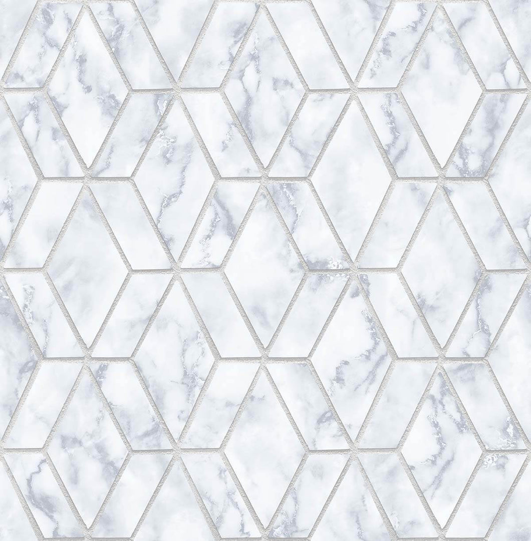 NextWall Gray & Metallic Silver Marble Tile NW35700 wallpaper