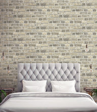 Load image into Gallery viewer, NextWall Gray &amp; Tan Distressed Neutral Brick NW31705 wallpaper