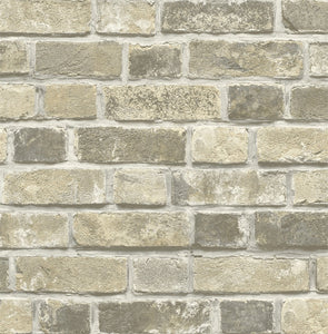 NextWall Gray & Tan Distressed Neutral Brick NW31705 wallpaper