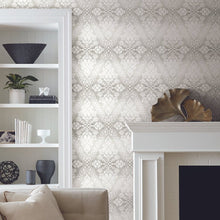 Load image into Gallery viewer, York Wallcoverings Gray Tudor Diamond Damask Wallpaper DM4931 wallpaper