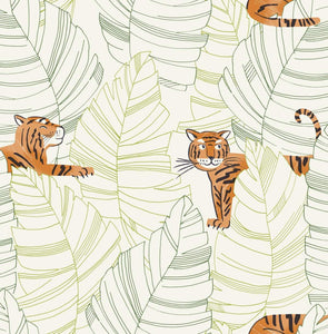 Seabrook Designs Green and Orange Hiding Tigers DA61200 wallpaper