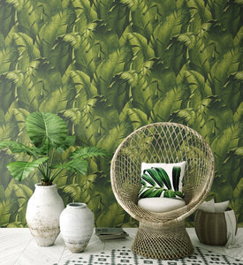 NextWall Green Tropical Banana Leaves NW31000 wallpaper