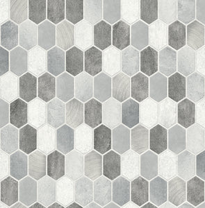 NextWall Icy Grey & Nickel Brushed Hex Tile NW38803 wallpaper