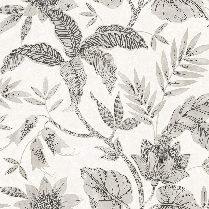 Wallquest/Seabrook Designs Ivory and Stone Rainforest Leaves RY30200 wallpaper