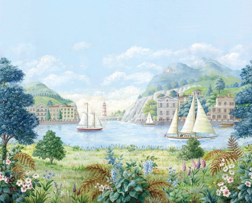 York Wallcoverings Light Blue Safe Harbor Mural MU0318M wallpaper