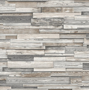 NextWall Light Gray & Brown Reclaimed Wood Plank NW32600 wallpaper