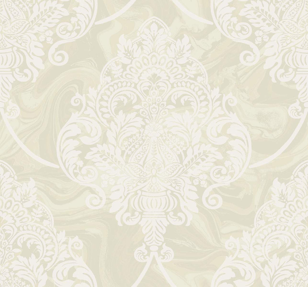 Wallquest/Seabrook Designs Metallic and Off-White Puff Damask AW70800 wallpaper