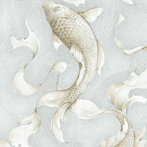 NextWall Metallic Champagne & Gray Koi Fish NW33208 wallpaper