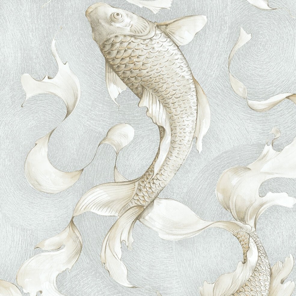 NextWall Metallic Champagne & Gray Koi Fish NW33208 wallpaper