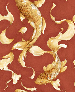 Seabrook Designs Metallic Gold and Crimson Koi Fish AI40600 wallpaper