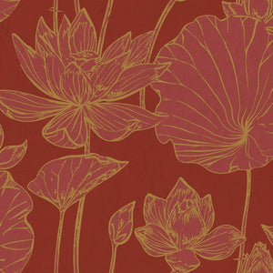 Seabrook Designs Metallic Gold and Crimson Lotus Floral AI42300 wallpaper