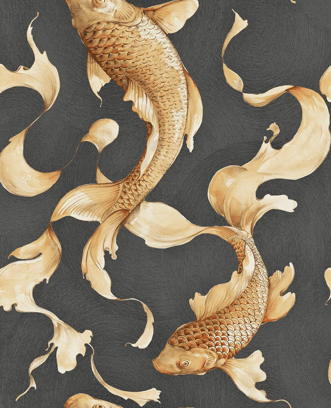 Seabrook Designs Metallic Gold and Ebony Koi Fish AI40600 wallpaper