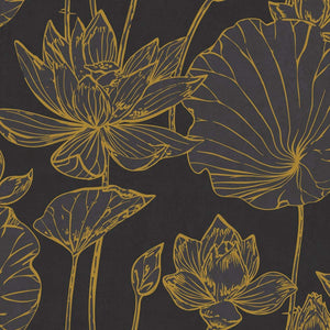 Seabrook Designs Metallic Gold and Ebony Lotus Floral AI42300 wallpaper
