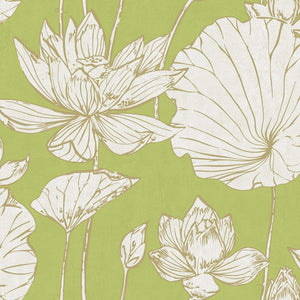 Seabrook Designs Metallic Gold and Lime Green Lotus Floral AI42300 wallpaper