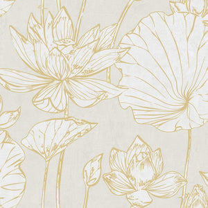 Seabrook Designs Metallic Gold and Off-White Lotus Floral AI42300 wallpaper