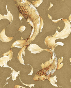 Seabrook Designs Metallic Gold and Toffee Koi Fish AI40600 wallpaper