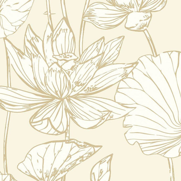 NextWall Metallic Gold & Cream Lotus Floral NW33101 wallpaper