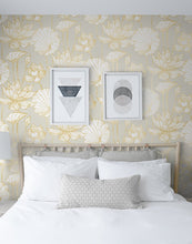 Load image into Gallery viewer, NextWall Metallic Gold &amp; Gray Lotus Floral NW33101 wallpaper