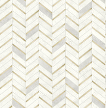 Load image into Gallery viewer, NextWall Metallic Gold &amp; Pearl Gray Chevron Marble Tile NW39205 wallpaper