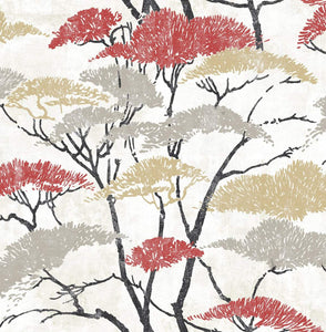 Seabrook Designs Metallic Gold, Silver, and Crimson Confucius Tree AI41400 wallpaper