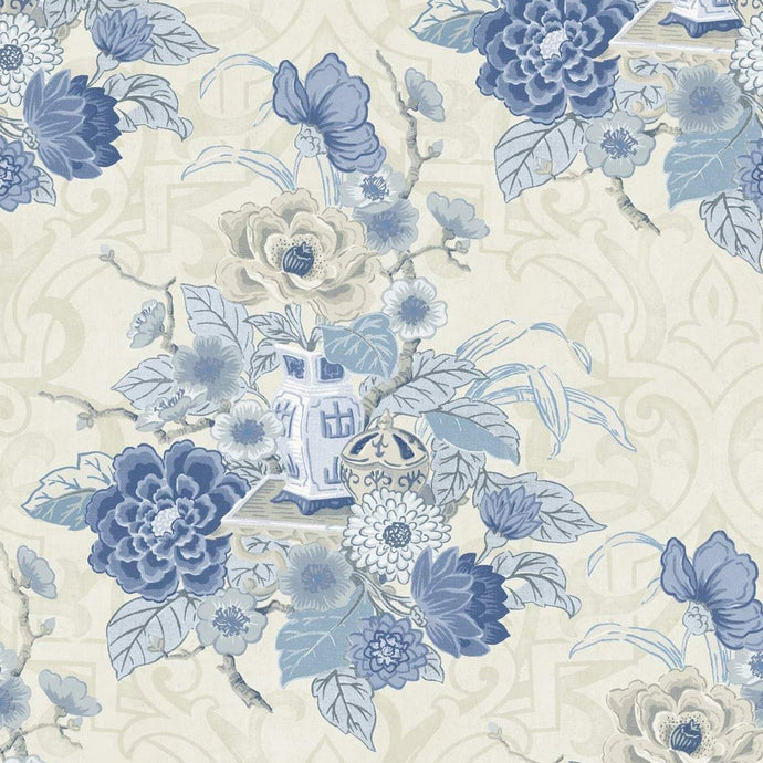 Seabrook Designs Metallic Linen and Blue Dynasty Floral AI40000 wallpaper