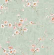 Load image into Gallery viewer, Seabrook Designs Metallic Mint and Pink Silk Road Dogwood AI41601 wallpaper