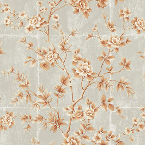 Seabrook Designs Metallic Orange and Gray Great Wall Floral AI41901 wallpaper