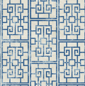 Seabrook Designs Metallic Pearl and Azure Blue Dynasty Lattice AI40200 wallpaper